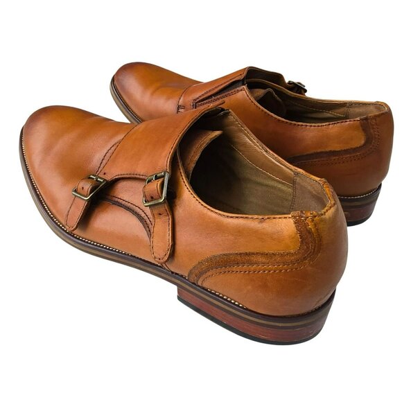 Brown ALDO Mens Monk Strap Leather Shoes Size 10 Cognac JJJ4106 - Picture 3 of 14